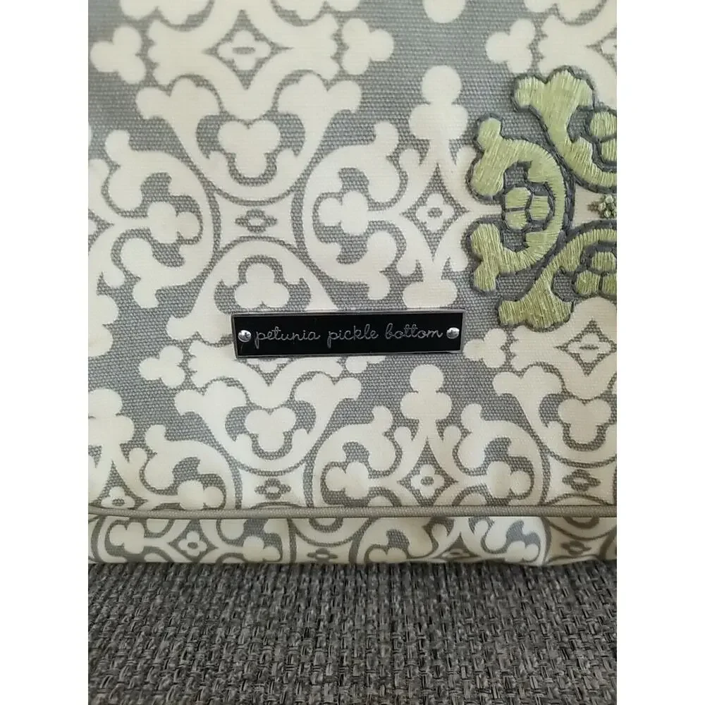 Petunia Pickle Bottom Backpack Shoulder Diaper‎ Bag Gray Light Yellow Green